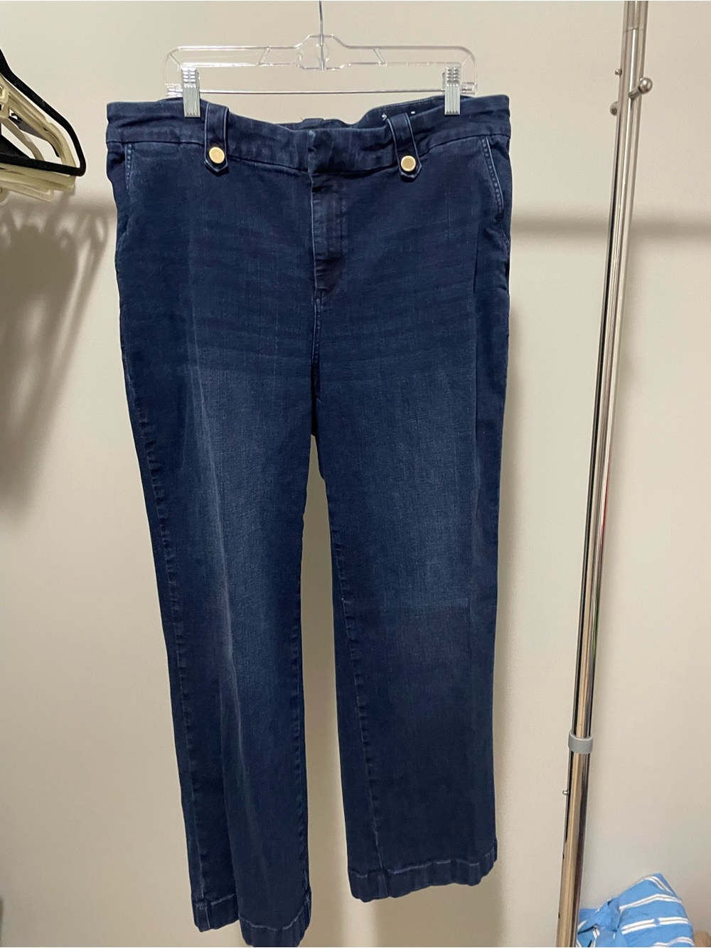Talbots Navy Wide-Leg Jeans with Gold Button Detail
